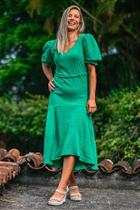 Vestido Verde Midi de Poliéster da Marca Capim Rosa Vestido Verde Midi de Poliéster da Marca Capim Rosa