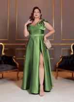 Vestido Verde Oliva com Laço no Ombro Evasê Tamanho 48 Vestido Verde Oliva com Laço no Ombro Evasê Tamanho 48
