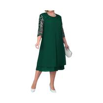Vestido Verde plus Size Com Bordado Floral Em Patchwork Para Mulheres, Ideal Para Convidadas De