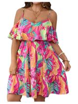 Vestido Verdusa Floral Cold Shoulder Boho Plus Size rosa 4GG