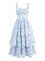 Vestido Verdusa Girl floral em camadas, azul, sem mangas, 8 anos Vestido Verdusa Girl floral em camadas, azul, sem mangas, 8 anos
