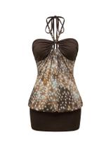 Vestido Verdusa Leopard Halter Mini Y2k Western Coffee Brown Vestido Verdusa Leopard Halter Mini Y2k Western Coffee Brown