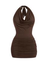 Vestido Verdusa sem encosto, gola alta, decote, franzido, Bodycon, café Vestido Verdusa sem encosto, gola alta, decote, franzido, Bodycon, café