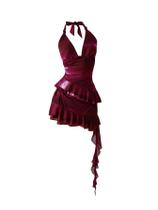 Vestido Verdusa Y2k Halter Mesh Sexy Floral Ruffle Borgonha Vestido Verdusa Y2k Halter Mesh Sexy Floral Ruffle Borgonha