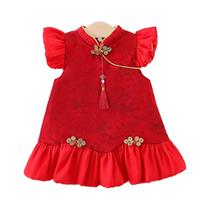 Vestido Vermelho Estilo Chinês Retrô Para Menina Bebê Para Festa Do Festival De Primavera 0-3 Anos Vestido Vermelho Estilo Chinês Retrô Para Menina Bebê Para Festa Do Festival De Primavera 0-3 Anos