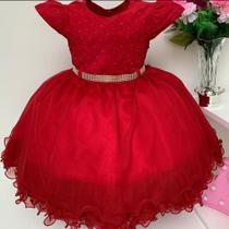 Vestido vermelho festa infantil moranguinho chapéuzinho luxo