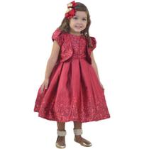 Vestido Vermelho Infantil Com Efeito Glitter + Bolero - Casamento Formatura