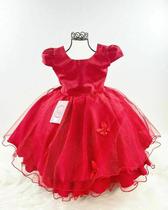 Vestido Vermelho Infantil Princesa Festa Natal Brilho E Borboletas