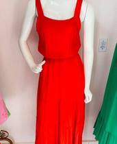 Vestido vermelho longo em crepe de manhã tamanho 42