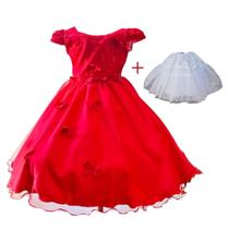 Vestido vermelho luxo infantil festa jardim das borboletas encantado acompanha saiote