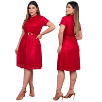 Vestido Vermelho Midi Metalizado Rodado Godê Elegância