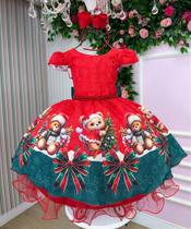 Vestido Vermelho Natalino Banana Club Teddy com Estampa de Ursinhos Vestido Vermelho Natalino Banana Club Teddy com Estampa de Ursinhos
