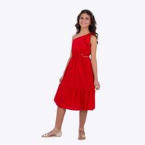 Vestido Vermelho Ombro Único Juvenil Menina Precoce 5137