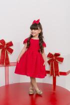 Vestido Vermelho Pipoquinha + Laço de cabelo - Joaninha Baby