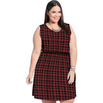 Vestido Vermelho Xadrez Plus Size Casual e Para Festas