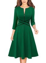 Vestido VFSHOW 2024 Fall Work Business com zíper frontal verde