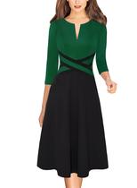 Vestido VFSHOW 9942 GRN verde preto Patchwork Office para mulheres