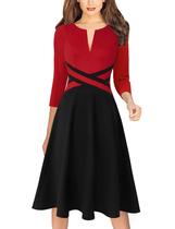 Vestido VFSHOW 9942 vermelho preto com zíper frontal de retalhos para mulheres