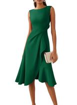 Vestido VFSHOW Asymmetric Ruffle Ruched Cocktail Midi Verde Escuro Vestido VFSHOW Asymmetric Ruffle Ruched Cocktail Midi Verde Escuro