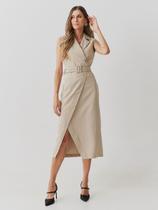 Vestido Via Lessa Amilly Alfaiataria Midi em Viscose Cáqui