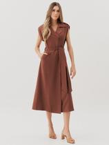 Vestido Via Lessa Bailly Alfaiataria Midi Viscose Marrom