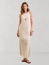 Vestido Via Lessa Portofino Longo Renda em Algodão Off White