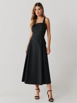 Vestido Via Lessa Valence Alfaiataria Midi em Algodão Preto