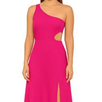 Vestido Vih Triny Longo Rosa Assimétrico com Fenda e Recorte Lateral Elegância Moderna