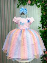 Vestido Vila Lele Ana Clara Rosa com Saia Colorida e Detalhes Elegantes