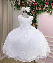 Vestido Vila Lele Bebe Sarah Flores Branco batizado damas Vestido Vila Lele Bebe Sarah Flores Branco batizado damas