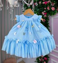 Vestido Vila Lele Jardim das Borboletas Azul Bebê para Meninas