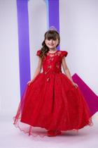 Vestido Vila Lele Longo Jardim Encantado Borboletas Vermelho para Meninas