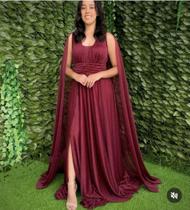 Vestido Vinho De Luxo Mullet Manga Extra Longa E Fenda , Tam G