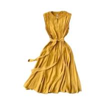 Vestido Vintage Casual Elegante Sem Mangas Verde Azul Amarelo Com Decote Redondo E Faixas Para O Vestido Vintage Casual Elegante Sem Mangas Verde Azul Amarelo Com Decote Redondo E Faixas Para O