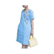 Vestido Vintage De Algodão Bordado Com Decote Em V Para Mulheres, Tamanho Grande, Comprimento Até O Vestido Vintage De Algodão Bordado Com Decote Em V Para Mulheres, Tamanho Grande, Comprimento Até O