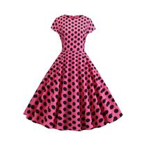 Vestido Vintage Feminino Dos Anos 1950 Com Estampa De Poá E Manga Curta Para Festas E Eventos