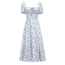 Vestido Vintage Floral Feminino Com Ombros Descidos E Babados, Elegante Para Verão E Primavera Vestido Vintage Floral Feminino Com Ombros Descidos E Babados, Elegante Para Verão E Primavera