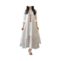 Vestido Vintage plus Size Em Algodão E Linho, Casual, Solto, De Manga Longa, Estilo Mori Girl Para