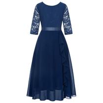 Vestido Viriber de renda floral azul marinho para meninas de 7 a 14 anos
