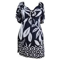 Vestido Virtude Lastex Preto Estampa Plus Size