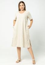 Vestido Viscolinho Bordado Pau a Pique Off White