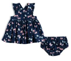 Vestido Viscose Baby Marinho Borboletas com calcinha