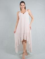 Vestido viscose longo frente única alça mullet branco MHI-446