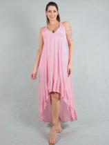 Vestido viscose longo frente única alça mullet rosa MHI-446