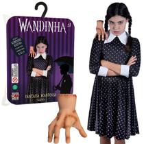 Vestido Wandinha Addams + Mãozinha Fantasia Wednesday P M G