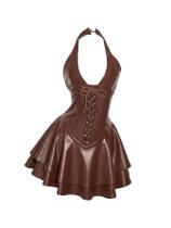 Vestido WDIRARA de couro PU com cadarço, mini babado em camadas