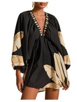 Vestido WDIRARA feminino Boho Floral com decote em V, vestido curto, preto
