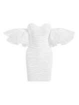 Vestido WDIRARA Off Shoulder Prom, malha franzida, branco, XS, feminino