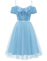 Vestido Wedtrend WTS6002 azul com lantejoulas, dama de honra, azul, curto Vestido Wedtrend WTS6002 azul com lantejoulas, dama de honra, azul, curto