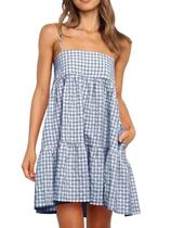 Vestido Wenrine Summer Xadrez Mini Casual Sem Mangas para Mulheres